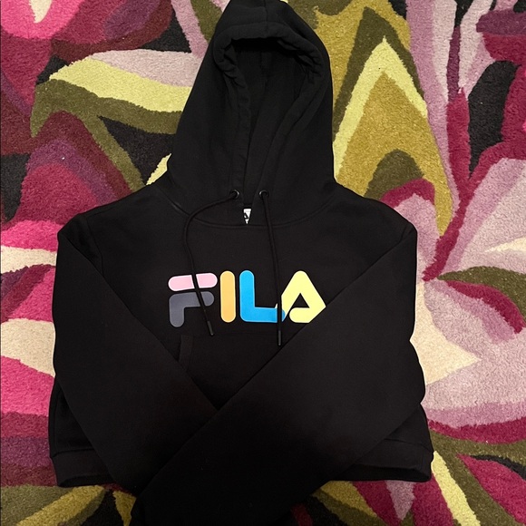 Fila Tops - Cropped Fila Black Hoodie with Colorful Logo